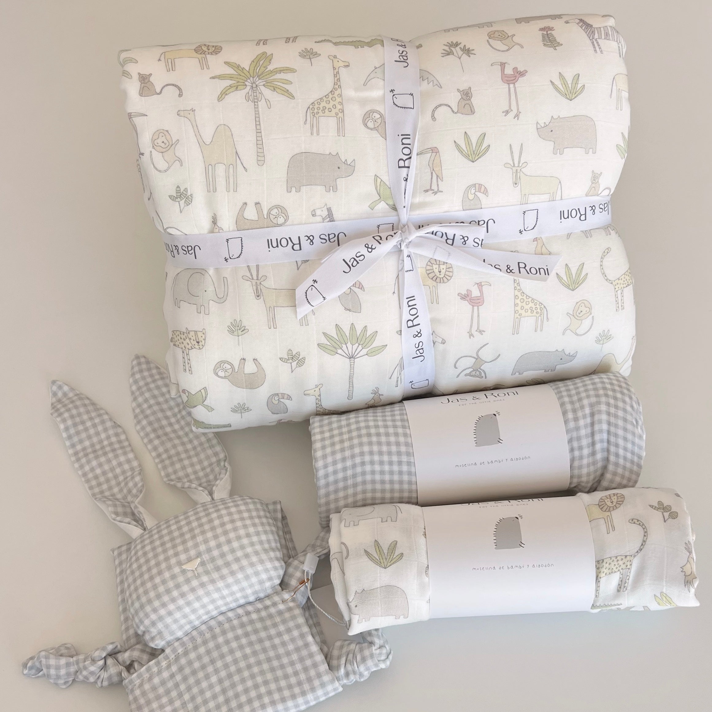 Set de cobijita de borreguito, 2 muselinas y animalito de apego