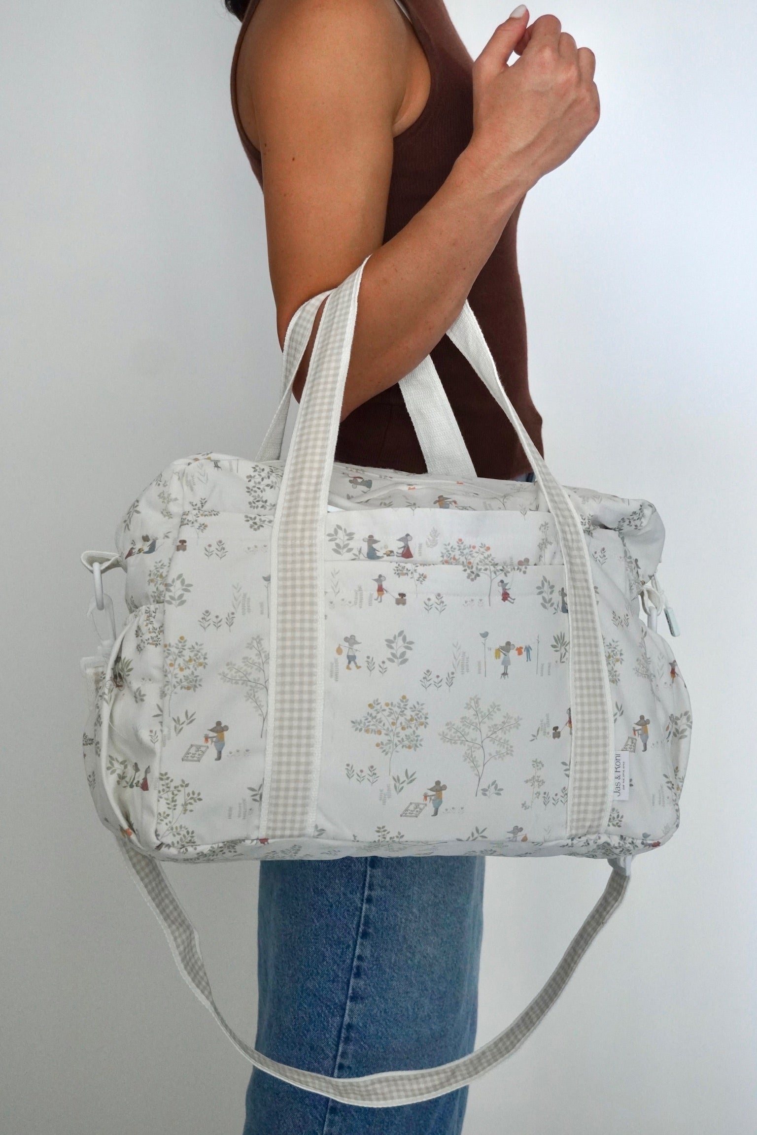 Pañalera mouse country & beige squares