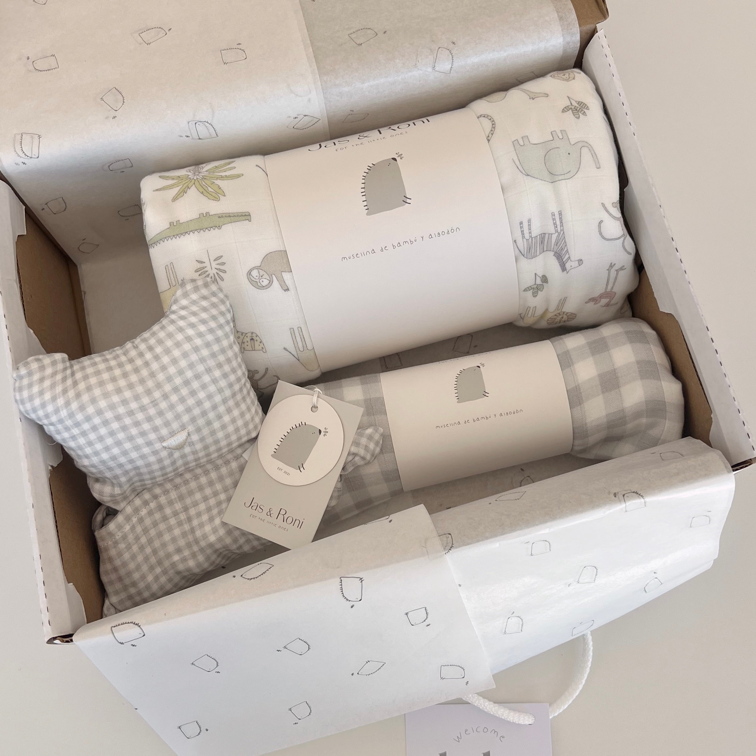 Set de edredón, muselina y animalito de apego