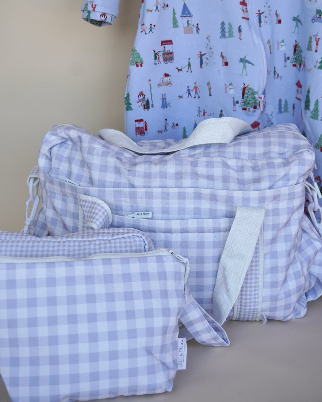 Saquito Christmas Edition, pañalera, neceser y bolsita colgable.