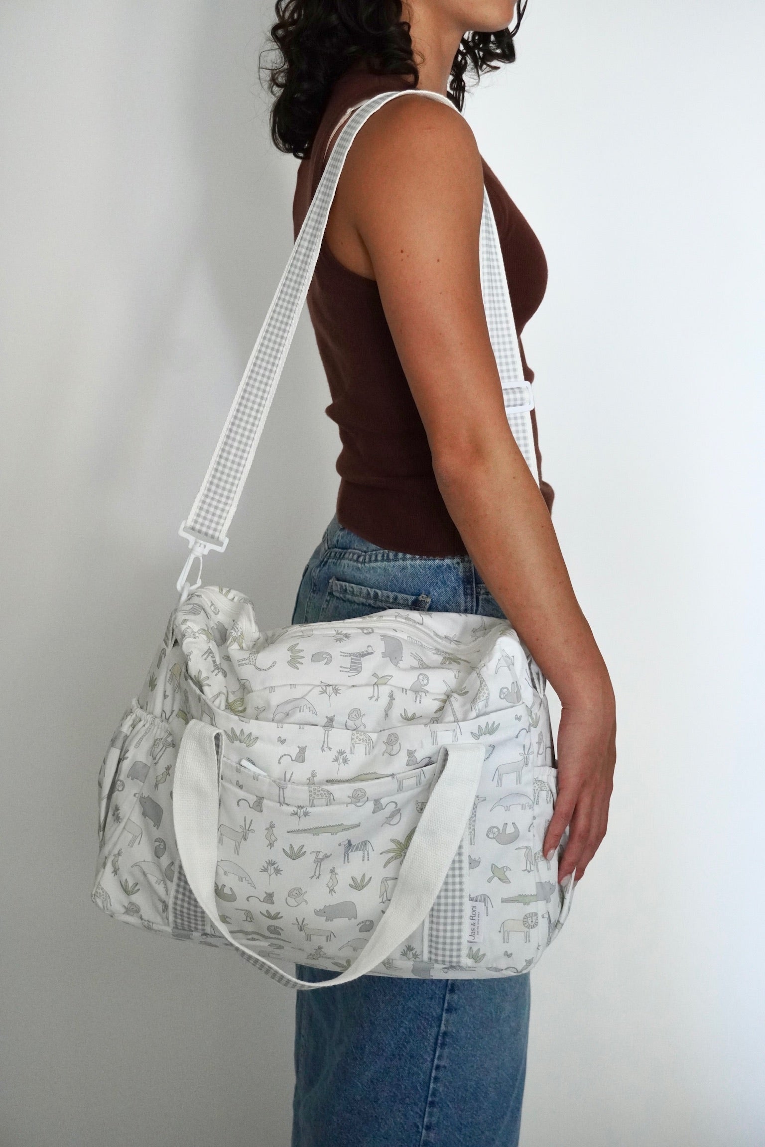 Pañalera safari & grey squares