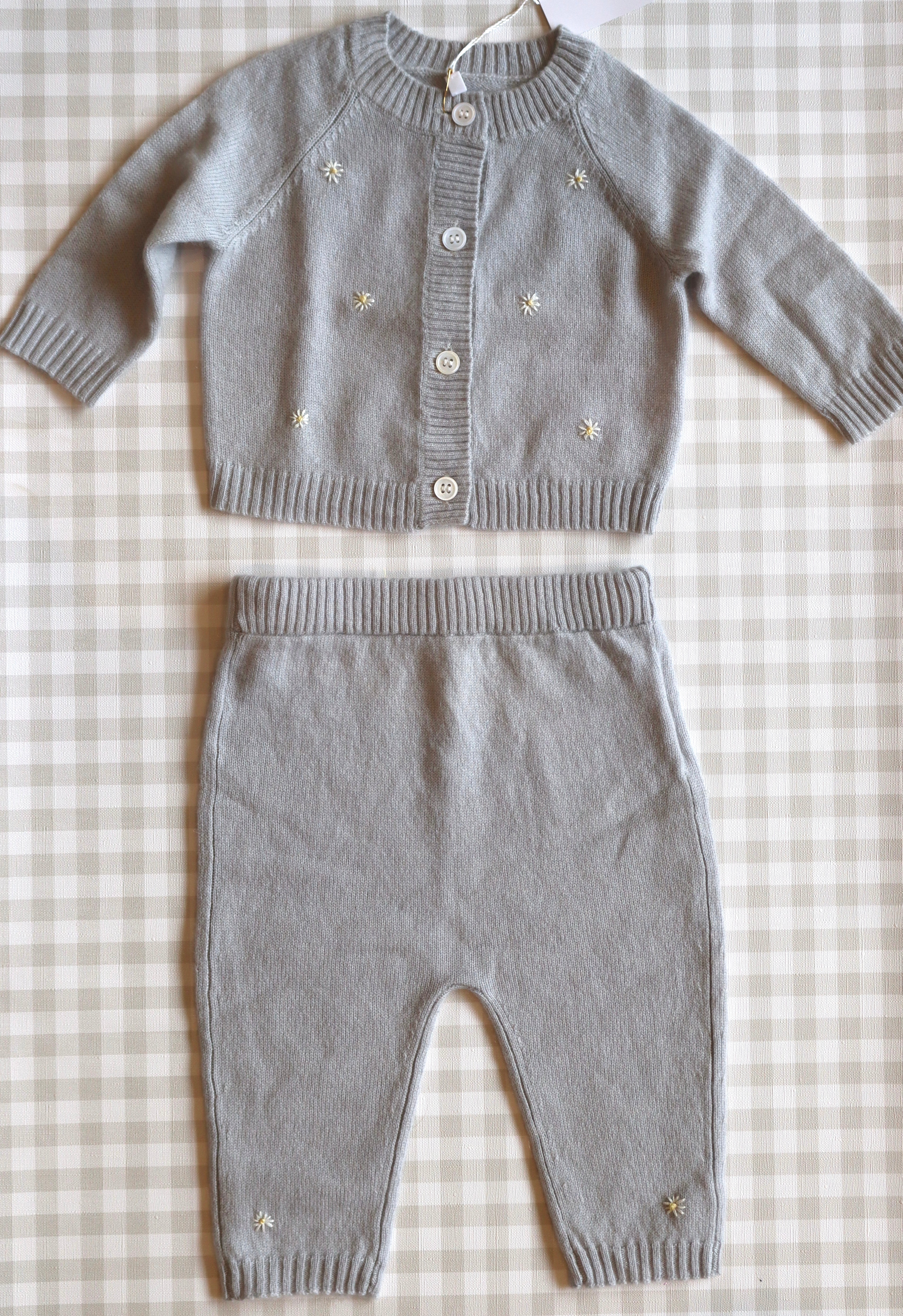 Set de Cashmere Gris con Margaritas