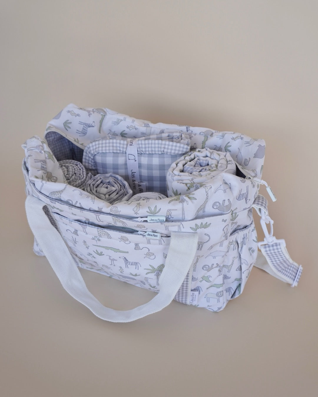 Pañalera safari & grey squares